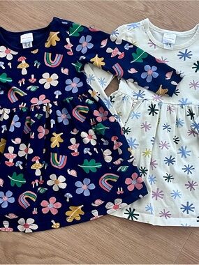Lot of TWO Hannah Andersson long sleeve skater dresses with pockets, sz 3T